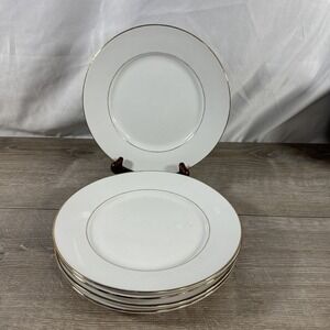 JC Penney Home Collection White Gold Rim Dessert Plate 8" Dia Set of 5